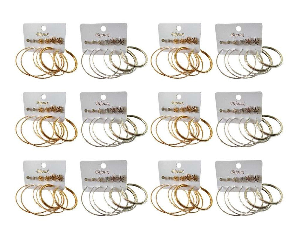 SET GOLDEN/SILVER EARRING SNOW AND HOOPS - Set of 12