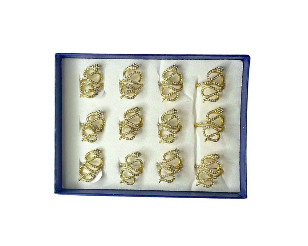 GOLDEN STAINLESS STEEL SNAKE RING WITH STRASS- Set of 12