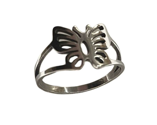 SILVER STAINLESS STEEL LARGE BUTTERFLY RING-Set of 36