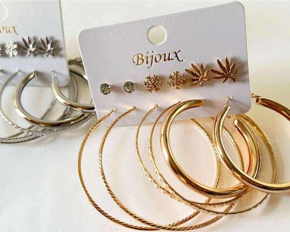 SET GOLDEN/SILVER EARRING SNOW AND HOOPS - Set of 12