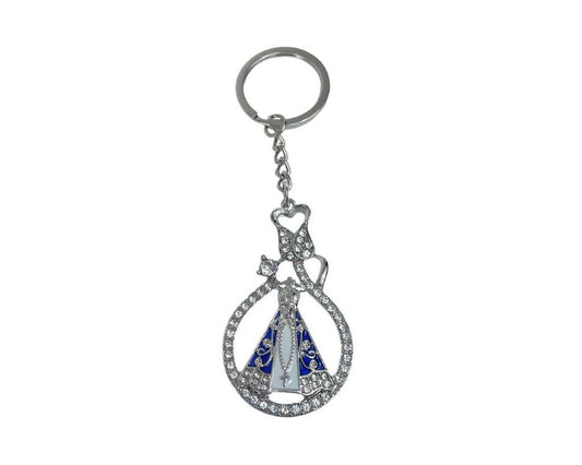 SILVER KEYCHAIN HEART ON THE TOP O. LADY APPARITIONS- Set of 12