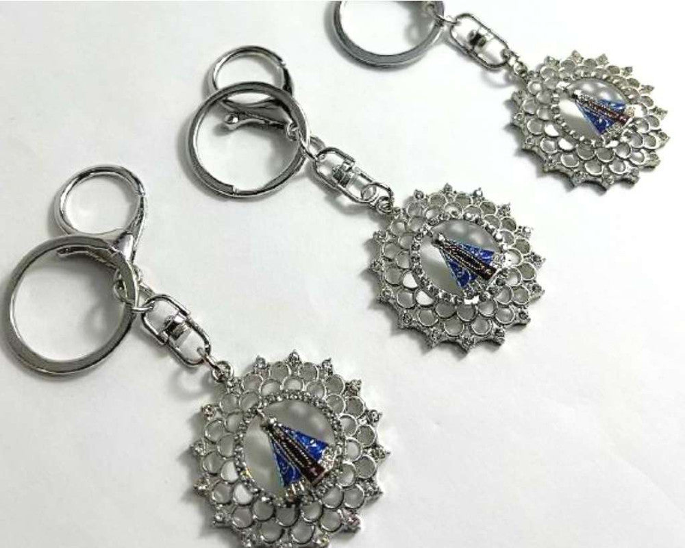 SILVER STAINLESS STEEL KEYCHAIN FLOWER O.LADY APPARITIONS – Set of 12