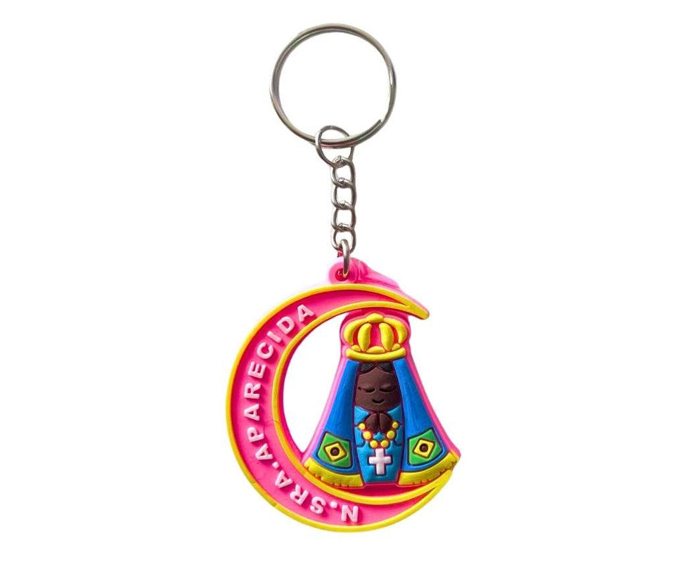 PINK RUBBER  MOON OUR LADY APPARITION KEYCHAIN  – Set of 12