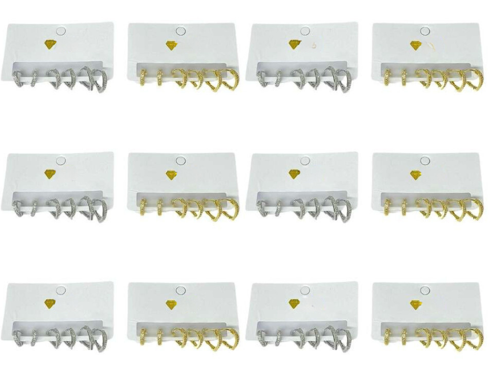 SET SILVER/GOLD HEART SHAPE HOOP EARRING WITH  RHINESTONES- Set of 12