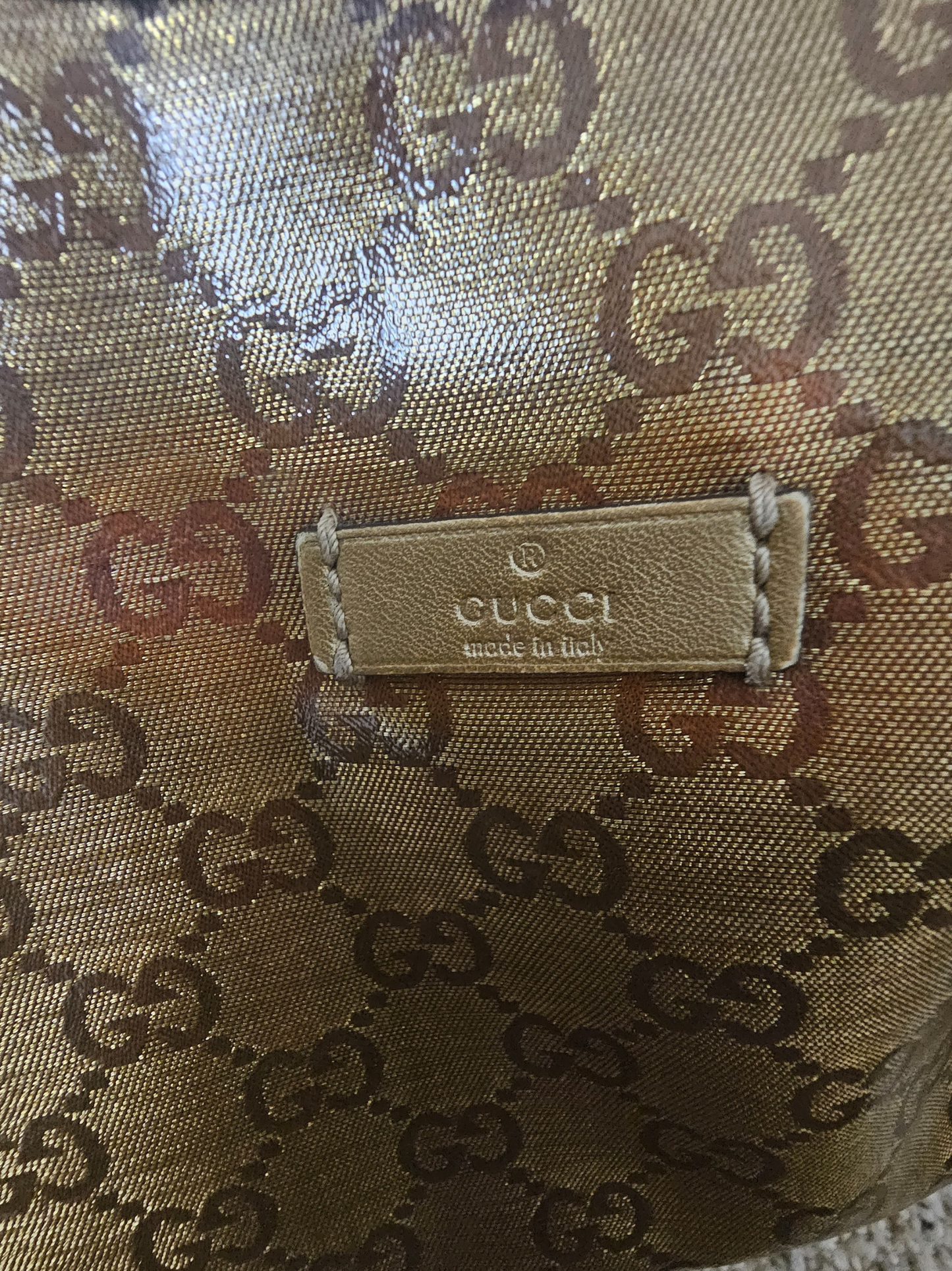 GUCCI GG CRYSTAL SHERRY LINE SHOULDER BAG GOLD BROWN ORANGE!