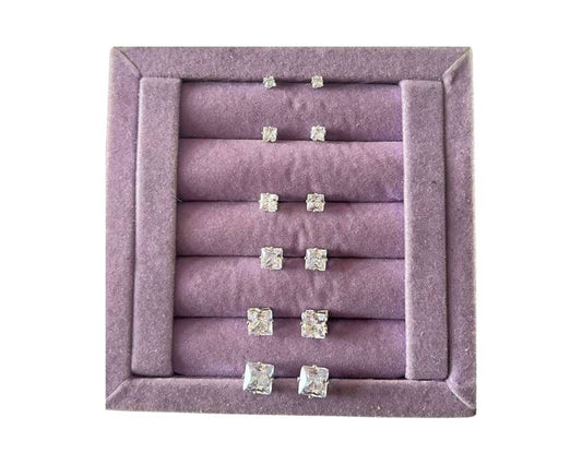 SILVER EARRINGS SQUARE STONE ZIRCONIA- Set of 36