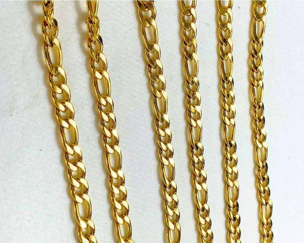 GOLDEN STAINLESS STEEL CHAIN FIGARO 3.0 MM / 60 CM – Set of  12