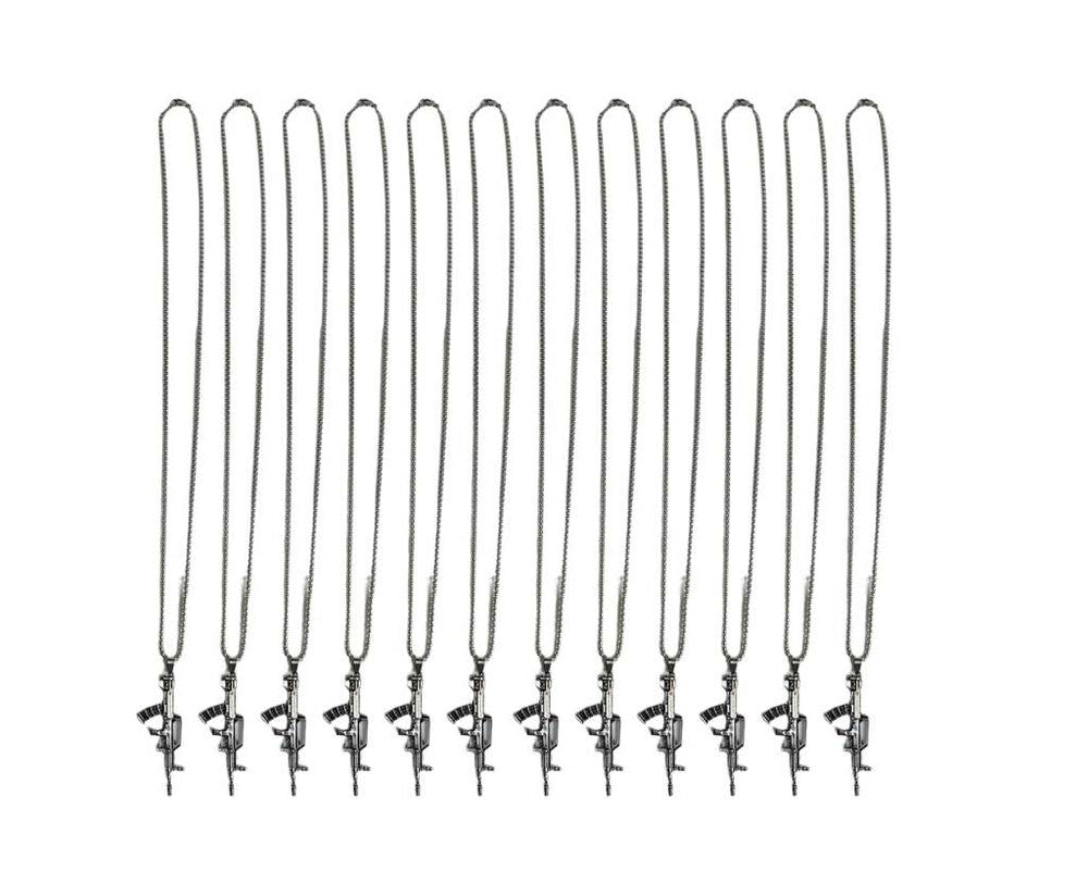 SILVER STAINLESS STEEL NECKLACE MACHINE GUN – Set of 12