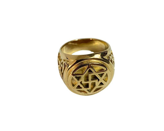 GOLDEN STAINLESS STEEL RING RAELIANISM – Set of 12