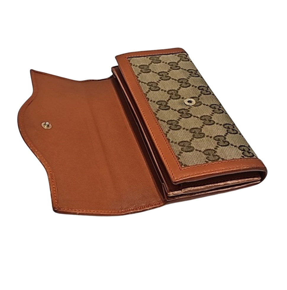 GUCCI LONG WALLET BROWN/ORANGE CANVAS.