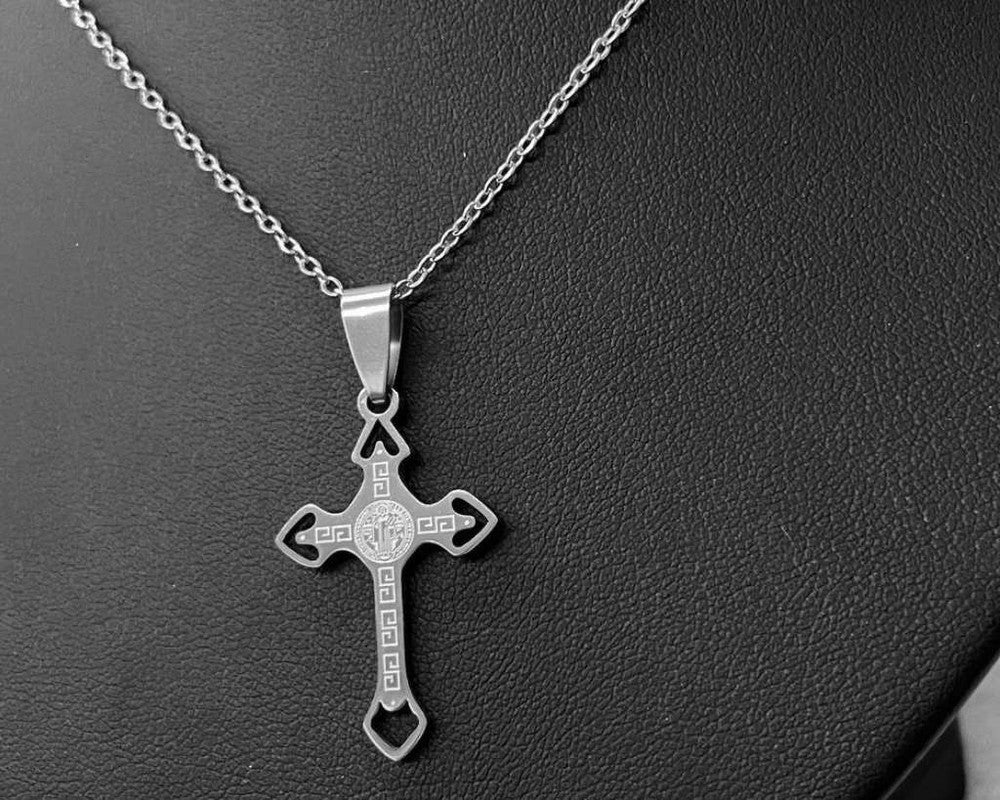 SILVER CROSS NECKLACE WITH  HEART- Set of 12