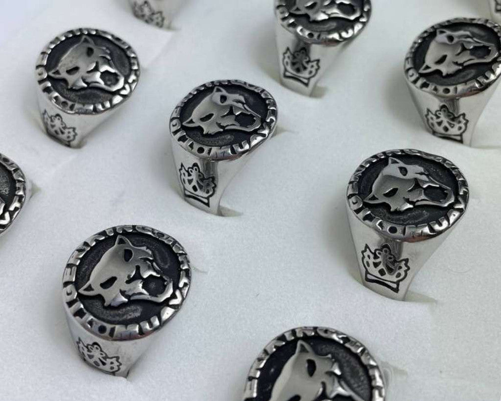 SILVER  STAINLESS STEEL COLOR PANTHER  RING – Set of  12