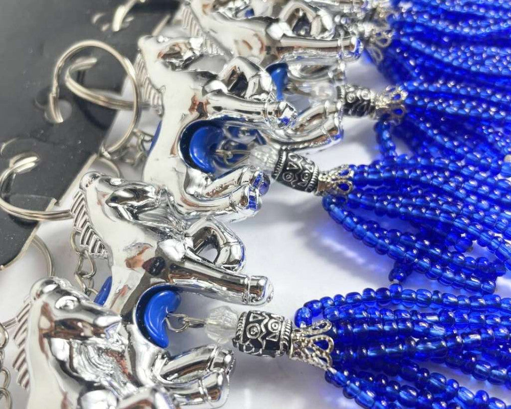 SILVER / BLUE HORSE  WITH BLUE BEAD- Set of 12