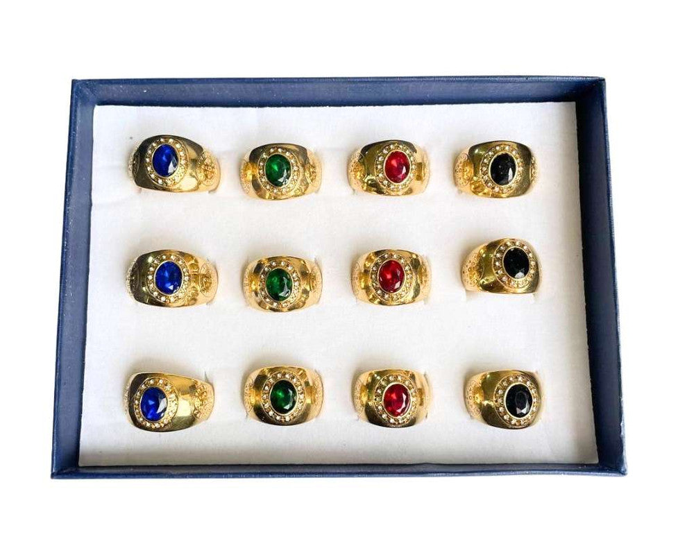 GOLDEN STAINLESS STEEL RING WITH SAINT BENTO STONES – Set of  12