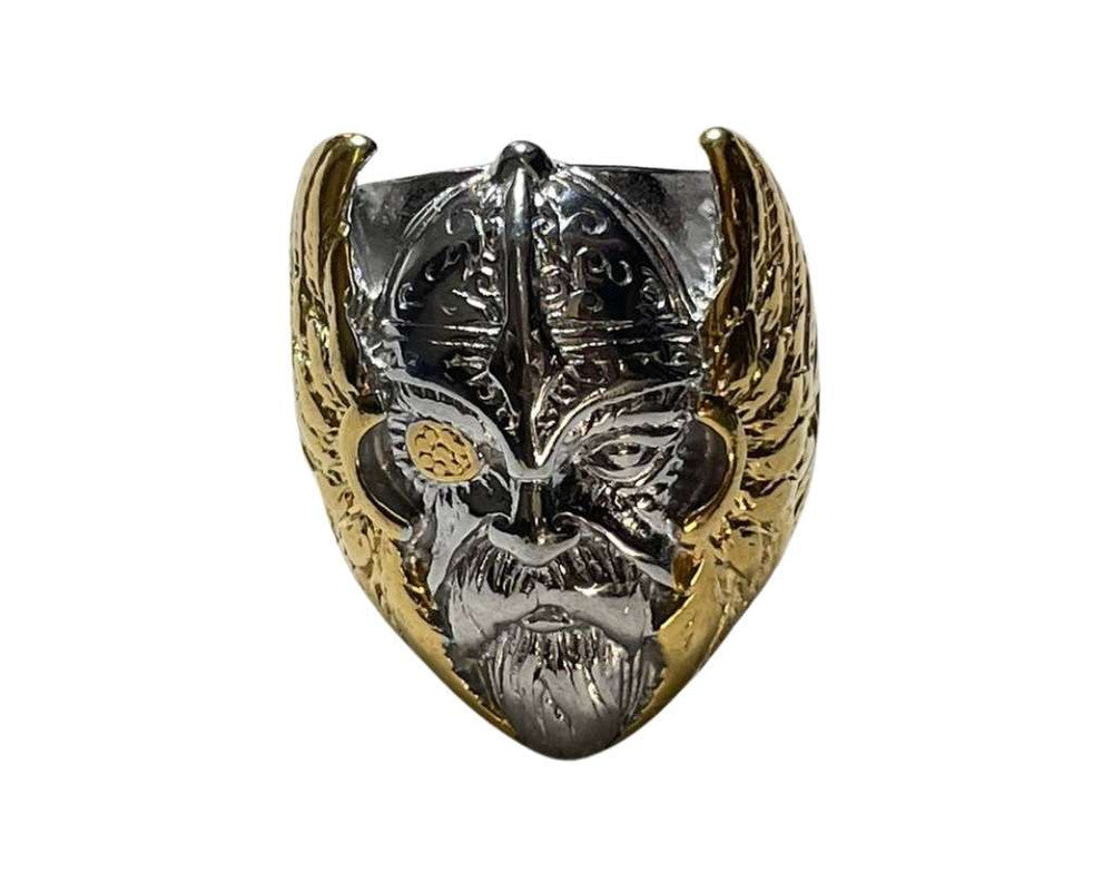 SILVER STAINLESS STEEL RING WITH GOLD VIKINGS- Set of 12