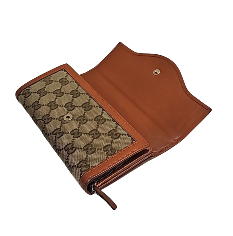 GUCCI LONG WALLET BROWN/ORANGE CANVAS.