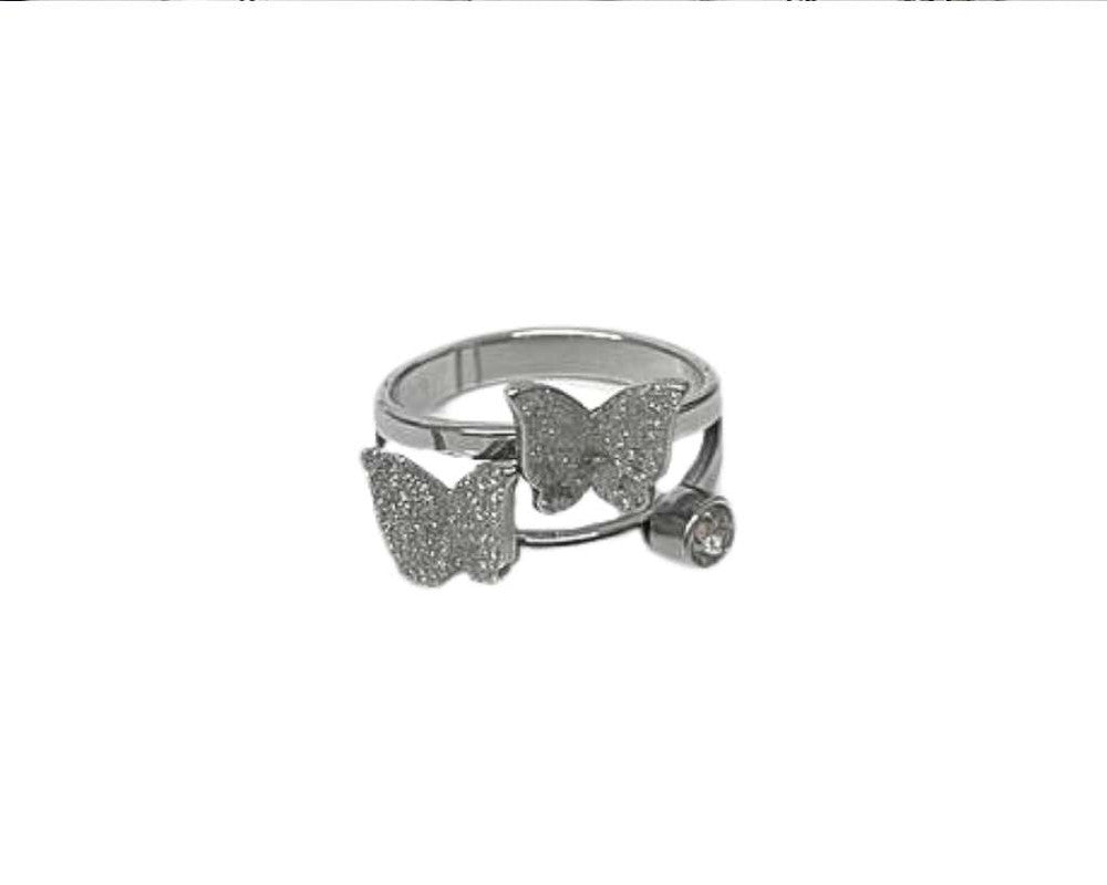 SILVER STAINLESS STEEL RING 2 BUTTERFLY DIAMOND WITH ZIRCONIA- Set of 36