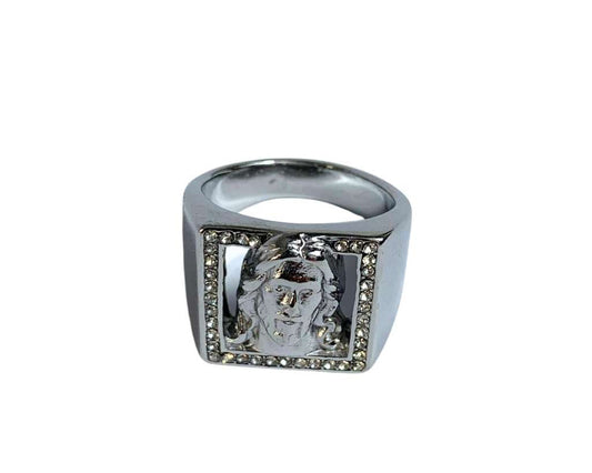 STAINLESS STEEL RING JESUS SQUARE WITH RHINESTONES  – 12