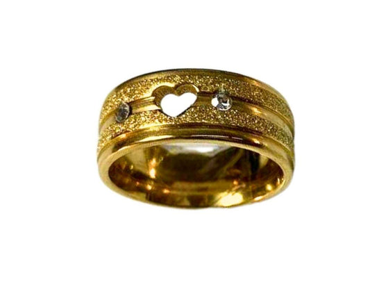 DIAMOND GOLDEN STAINLESS STEEL  HEART RING WITH 2 STRASS. 8MM – 36 UNITS