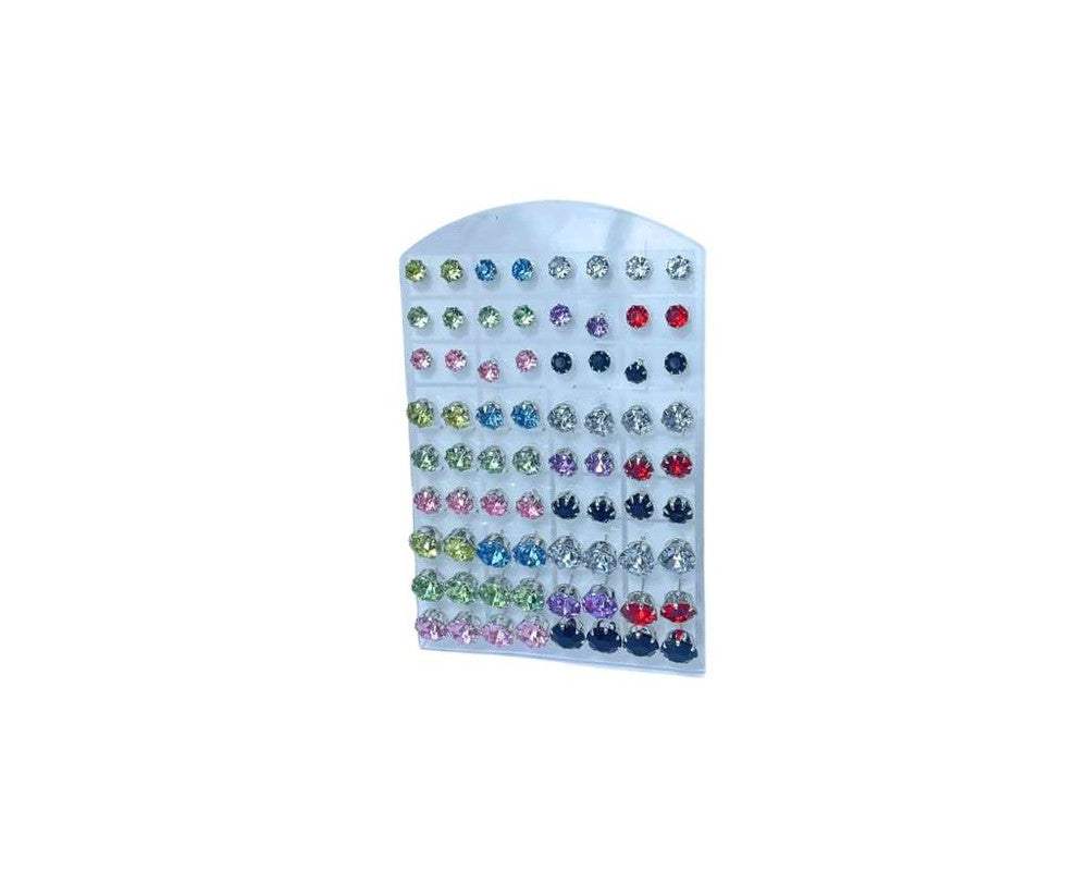 EARRING WITH COLORED STONES - 12 Pack With 36 Pairs Each