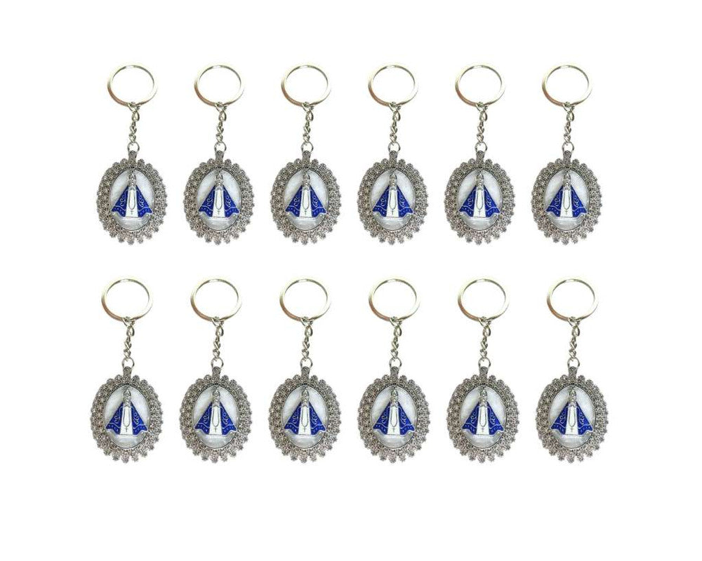 SILVER KEYCHAIN O.LADY APPARITIONS WITH RHINESTONES – Set of 12