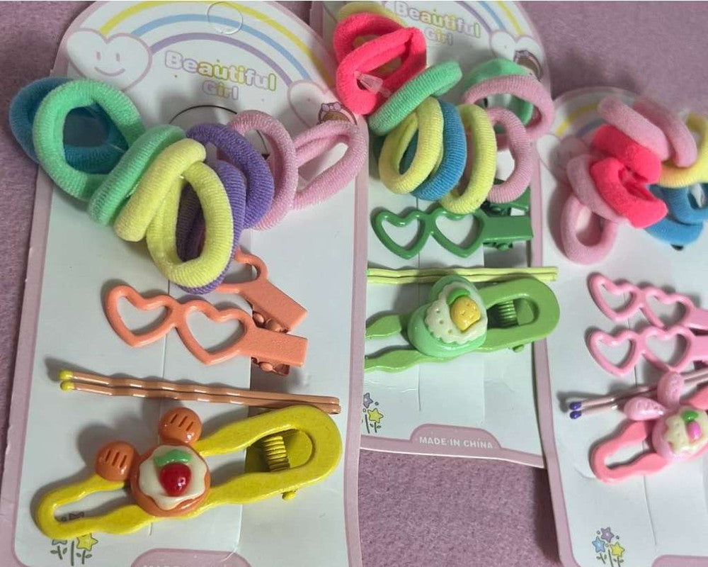 HAIR KIDS ACCESSORIES CLIP AND ELASTIC- Set of 12