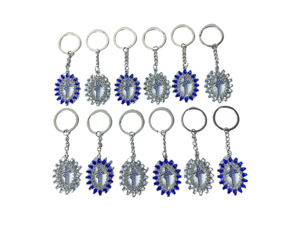 SILVER KEYCHAIN (FAITH/FÉ) WITH BLUE STONES – 12