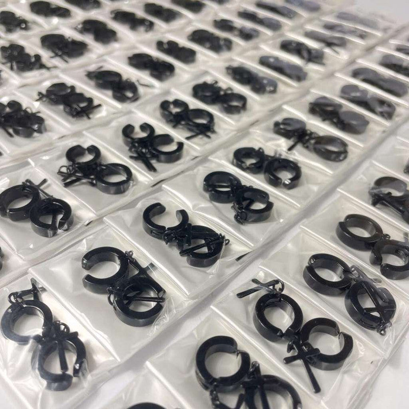 BLACK SMALL  CROSS CLIP HOOP  EARRINGS - 120 PAIRS