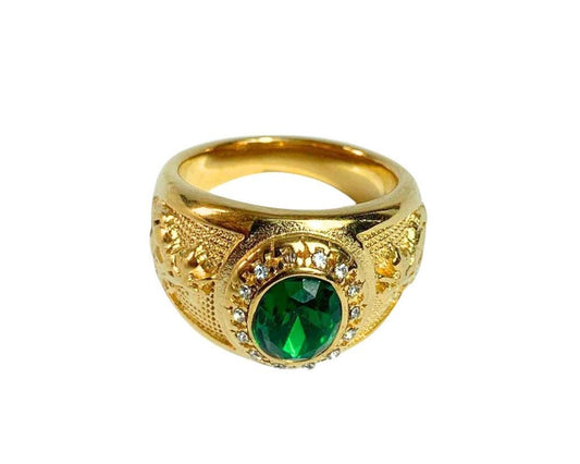 GOLDEN STAINLESS STEEL RING WITH SAINT JORGE COLORED STONE – Set of 12