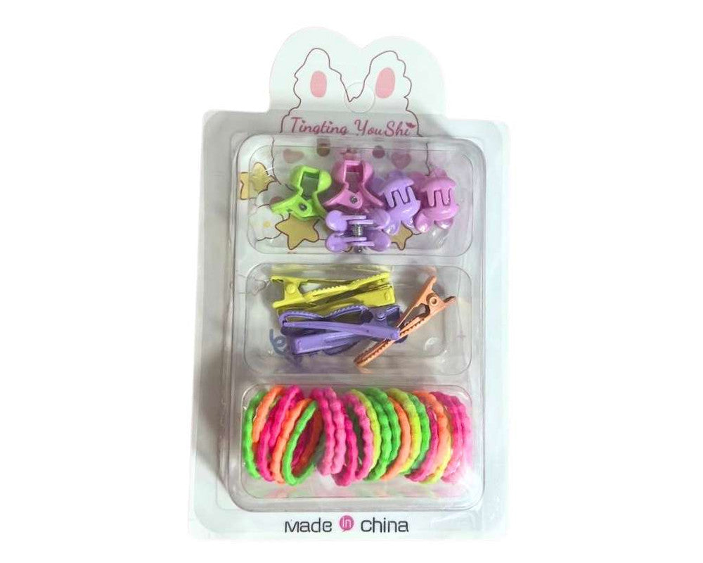 HAIR KIDS ACCESSORIES CLIP AND ELASTIC- Set of 12