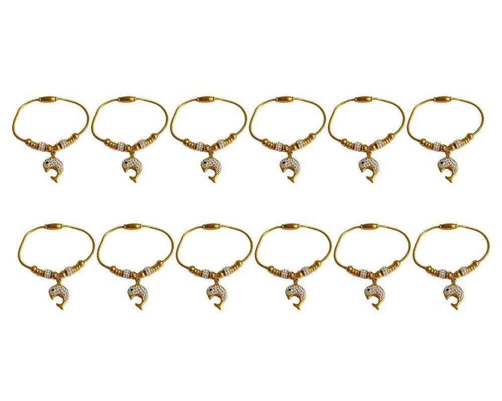 GOLDEN STAINLESS STEEL BRACELET STUDDED WITH CHARM DOLPHIN- Set of 12