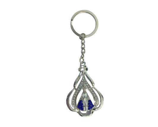 SILVER KEYCHAIN LEAF O. LADY APPARITIONS/RHINESTONES –Set of 12