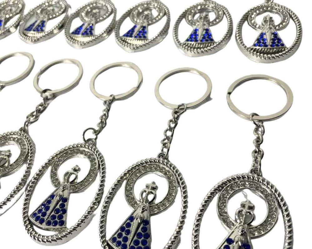 SILVER KEYCHAIN O.LADY APPARITIONS WITH RHINESTONES – Set of 12