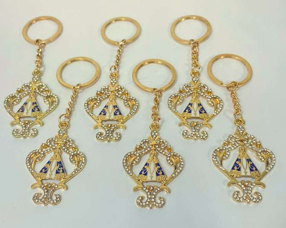 GOLDEN KEYCHAIN WITH APPARITIONS CROWN WITH RHINESTONES – Set of 12