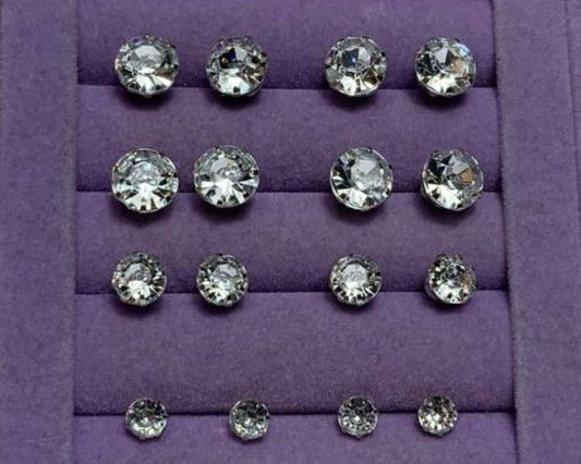 EARRINGS WITH WHITE ZIRCONIA STONE LOT A SIZES – 10 PACKS WITH 36 PAIRS EACH