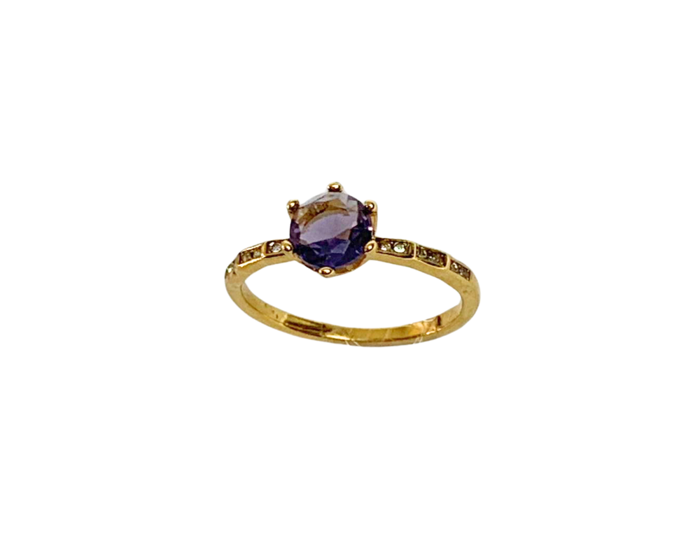 PREMIUM GOLDEN STAINLESS STEEL  ROUND PURPLE STONE WITH STRASS RING- Set of 36