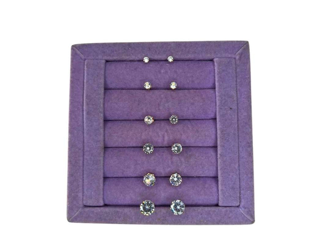 GOLDEN EARRINGS SQUARE STONE ZIRCONIA DIFFERENT SIZES- Set of 36