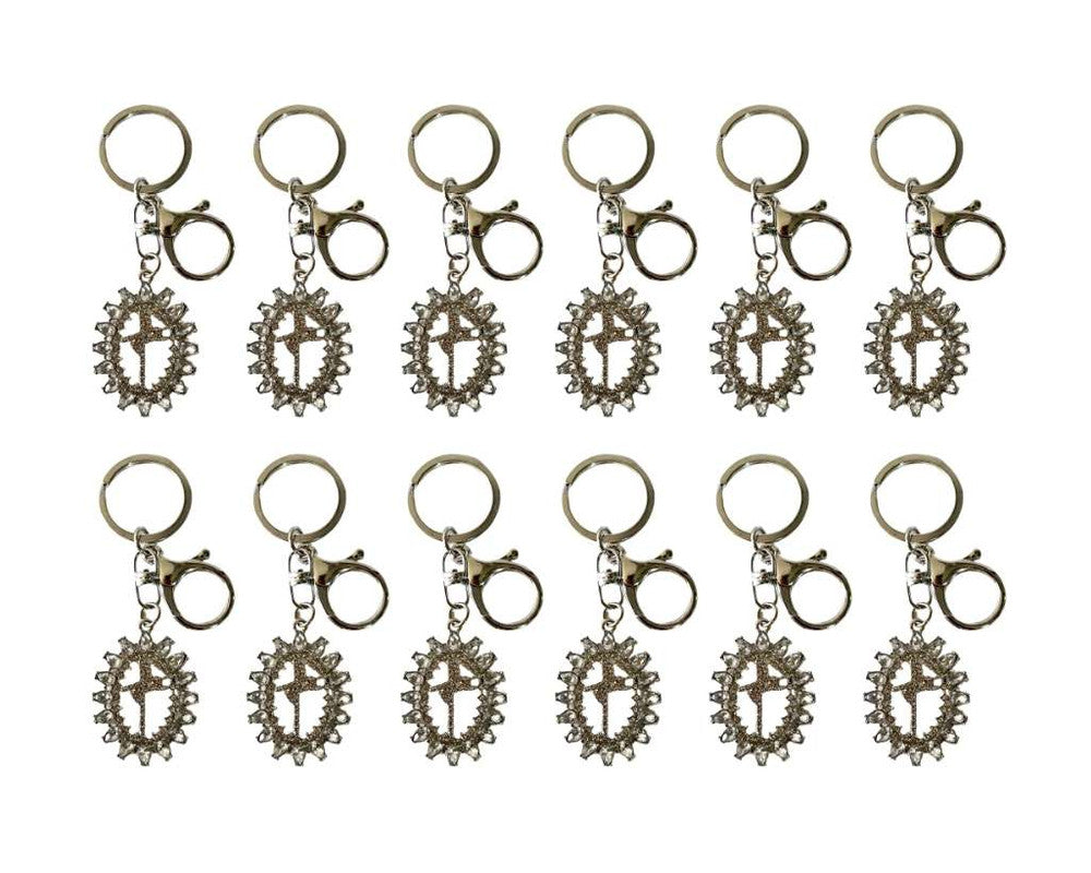 SILVER STAINLESS STEEL KEYCHAIN (FAITH/ FE)WITH ROCKS  –Set of  12