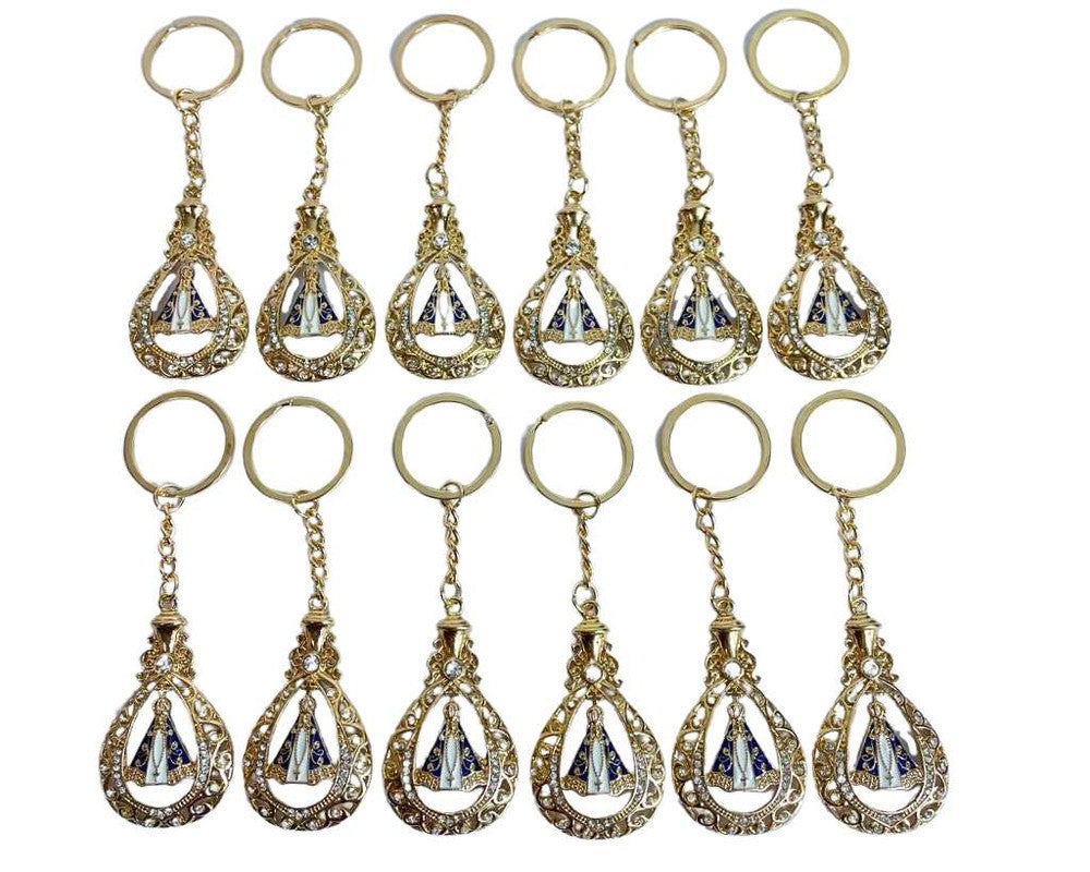 GOLDEN KEYCHAIN OUR LADY OF APARECIDA  BOTTLE- Set of 12