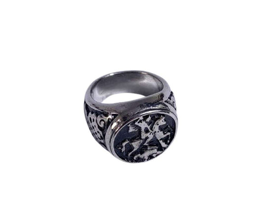 SILVER STAINLESS STEEL RING SAINT JORGE  WITH BLACK BACKGROUND – Set of 12