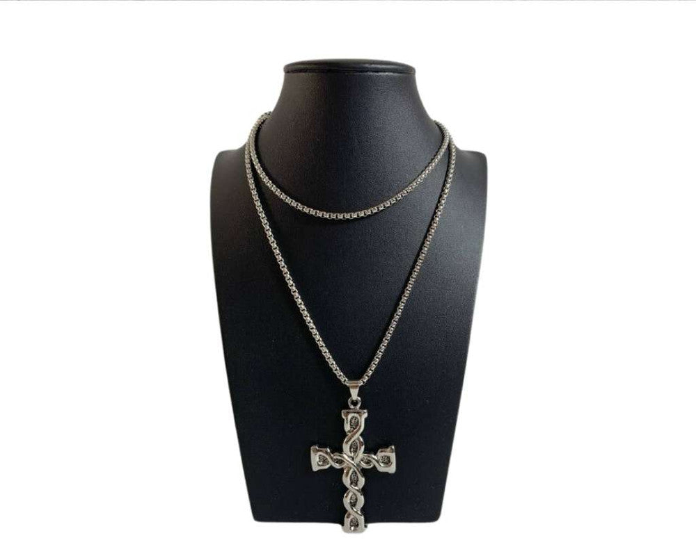 SILVER STAINLESS STEEL NECKLACE CROSS – Set of 12