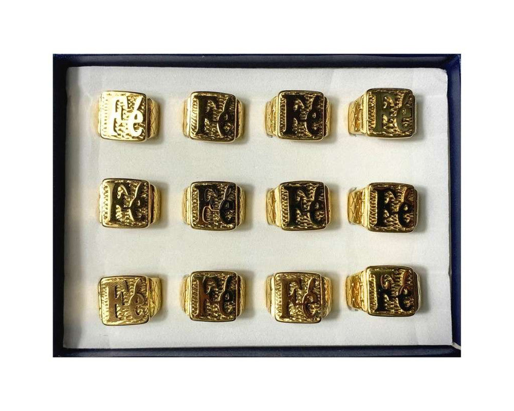 STAINLESS STEEL FE (FAITH) LARGE SQUARE GOLDEN RING- Set of 12