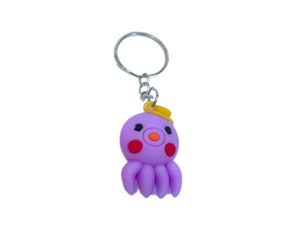 RUBBER COLORFUL OCTOPUS  WITH HAT KEYCHAIN – 12