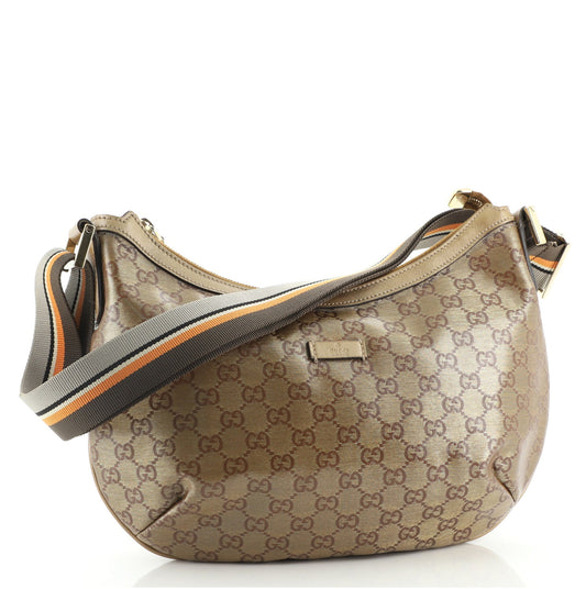 GUCCI GG CRYSTAL SHERRY LINE SHOULDER BAG GOLD BROWN ORANGE!