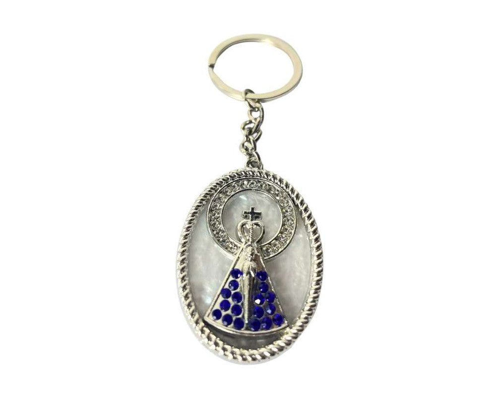 SILVER KEYCHAIN O.LADY APPARITIONS WITH RHINESTONES – Set of 12