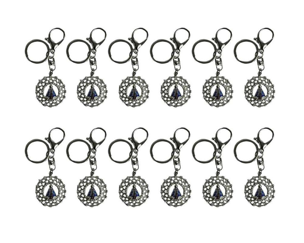 SILVER STAINLESS STEEL KEYCHAIN FLOWER O.LADY APPARITIONS – Set of 12