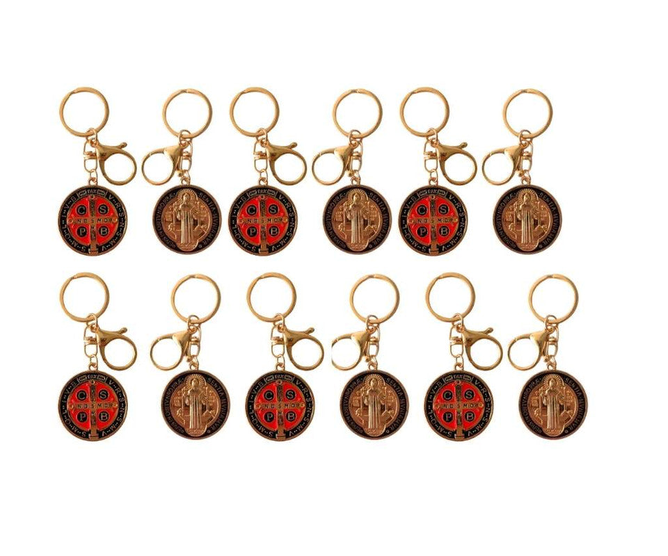 GOLDEN KEYCHAIN SAINT BENEDICT MEDAL- Set of 12