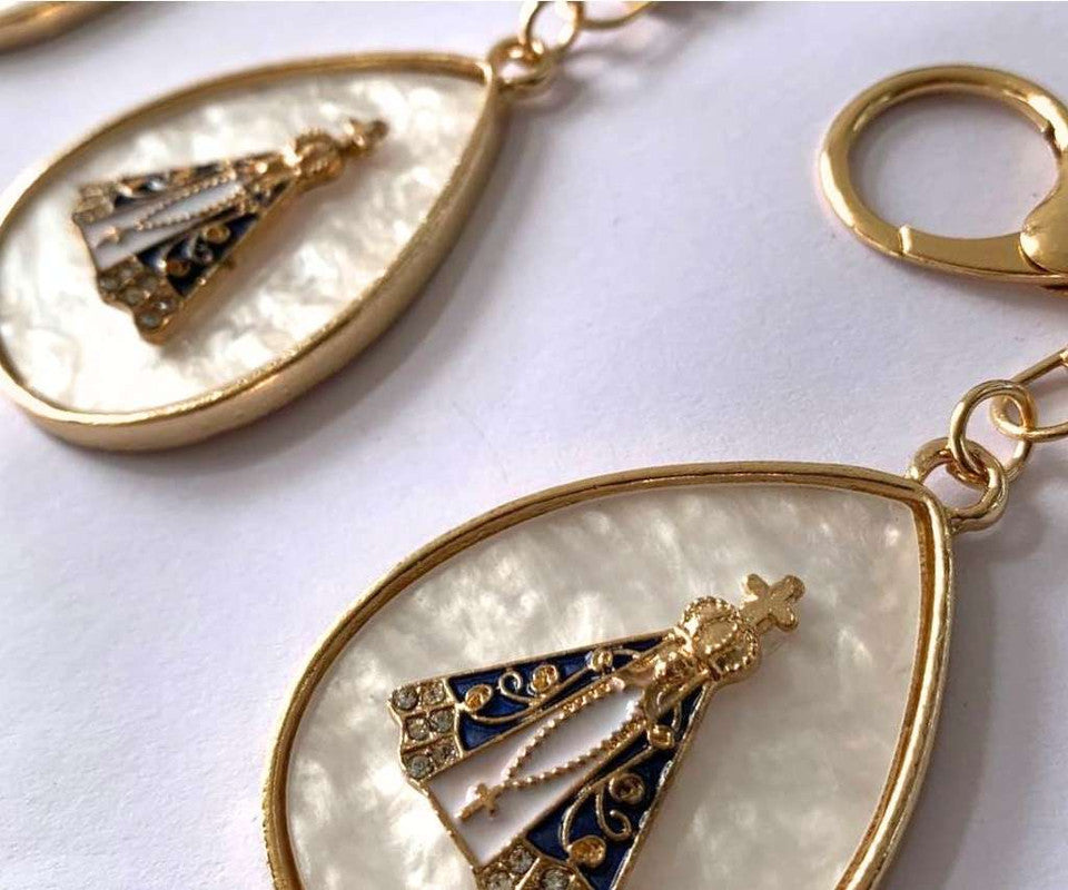 GOLDEN KEYCHAIN OUR LADY APPARITION PEARLEY  – Set of  12