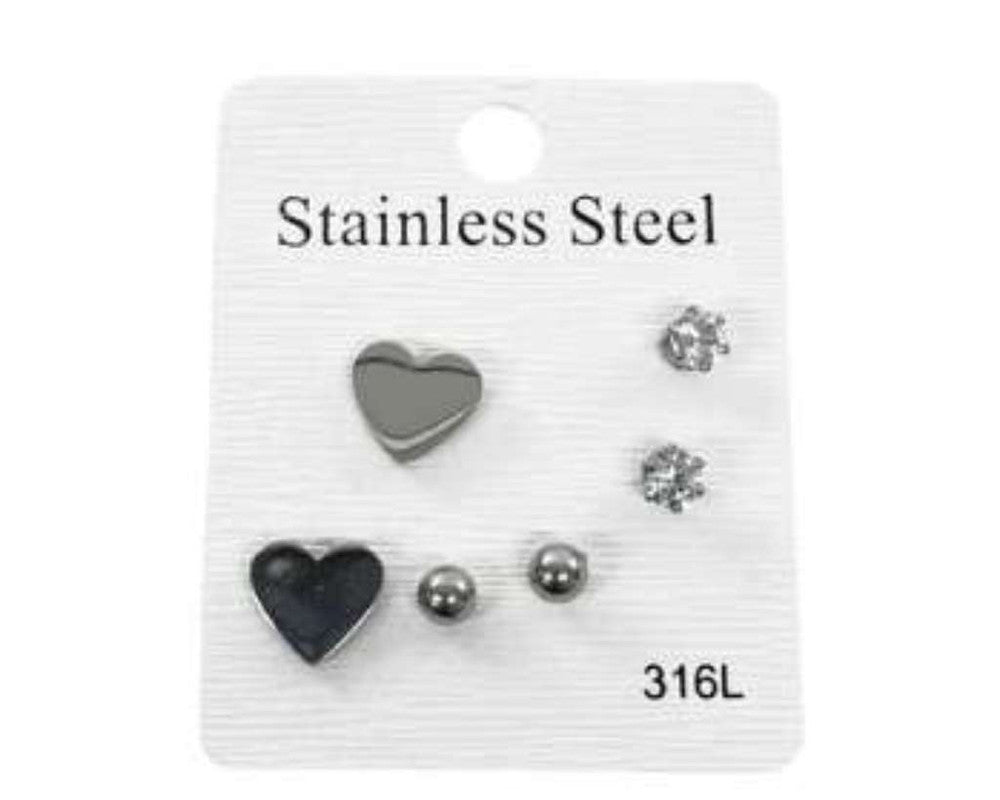 SILVER STAINLESS STEEL EARRINGS LITTLE  HEART ZIRCONIA STONE-Set of 120