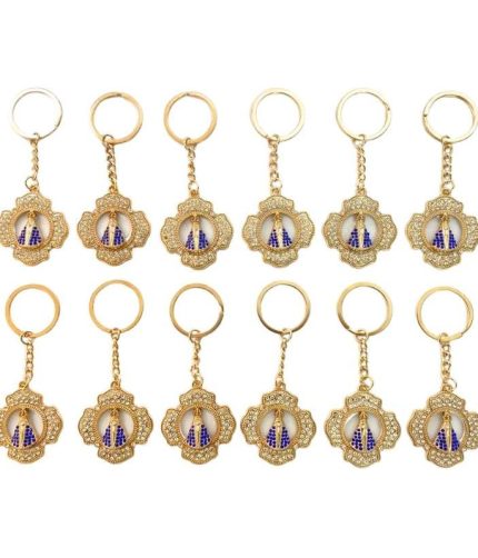 GOLDEN KEYCHAIN APPARITIONS FLOWER WITH RHINESTONES –Set of 12